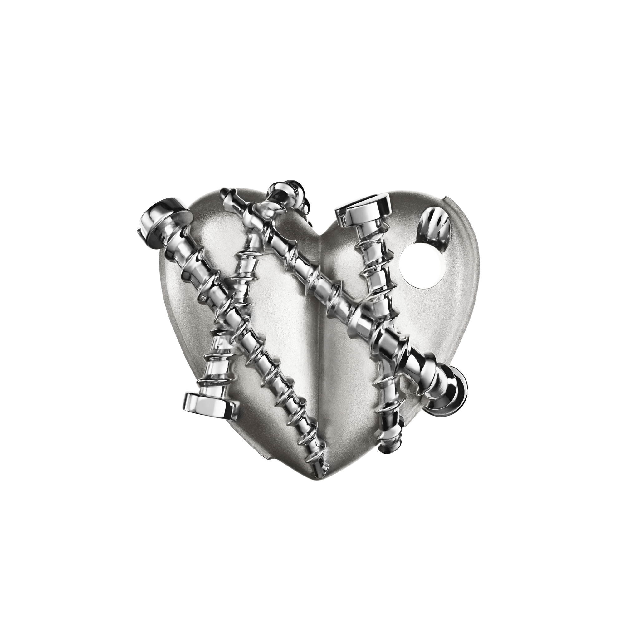 A detail of Bullet Hole Heart Pendant with Screws M in Silver